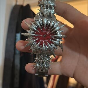 Bold Silver and Red Spiked Watch